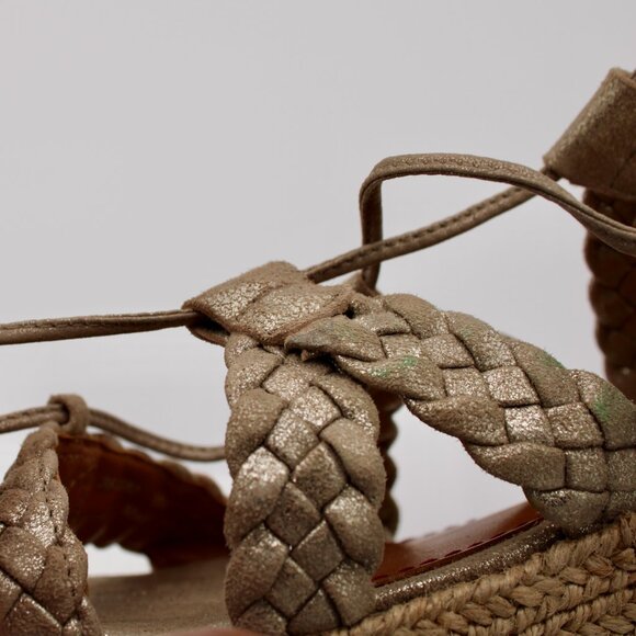 Trask Patrice espadrille wedge platform sandals braided metallic gold shoe 8.5M - Picture 9 of 12